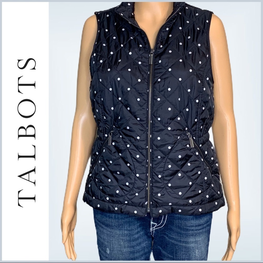 Talbots Polka Black Dot Quilted Vest EUC Size PS